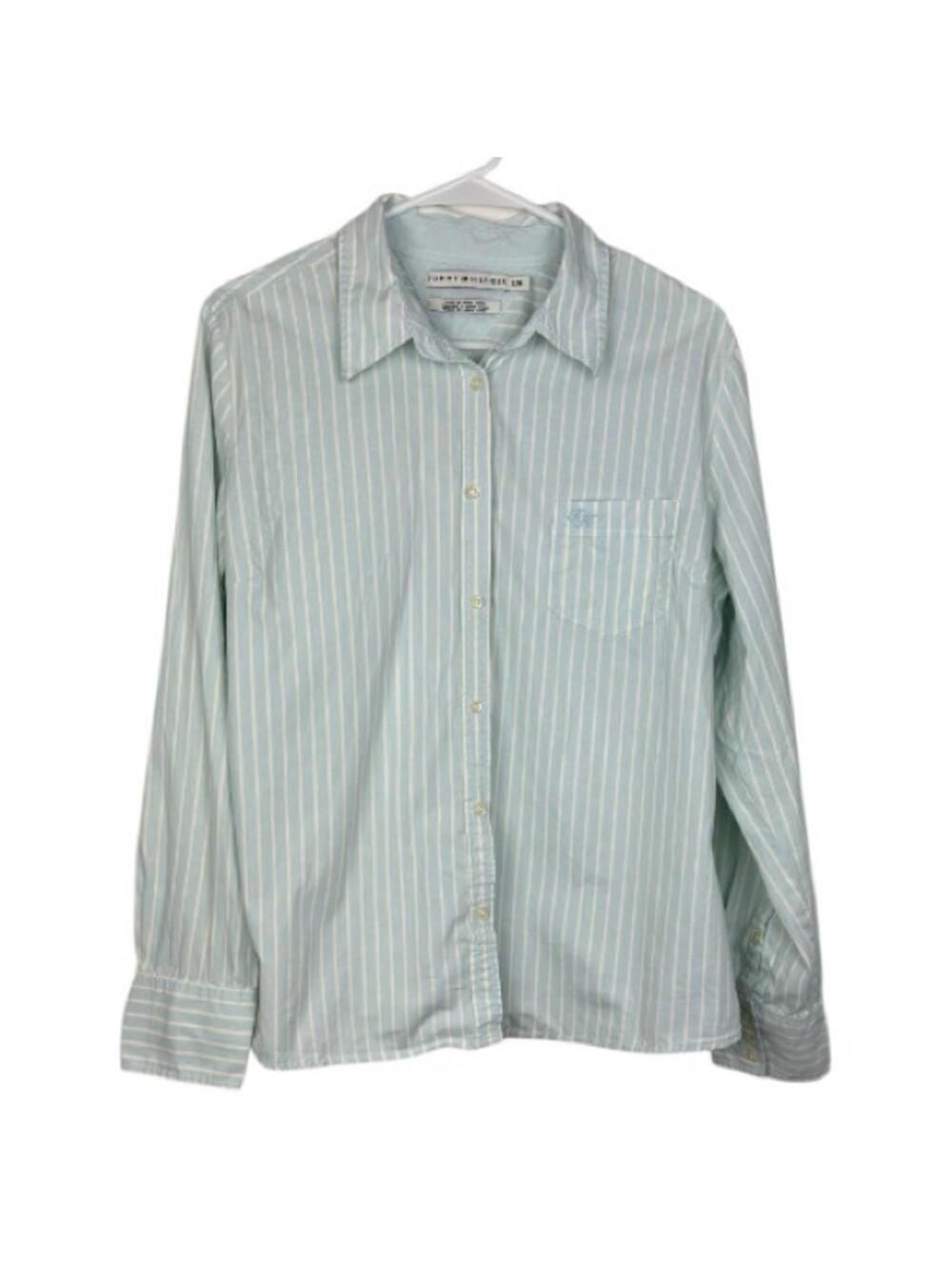 Y2K Tommy Hilfiger XL 100% Cotton Women’s Striped Button-Down Shirt Academia